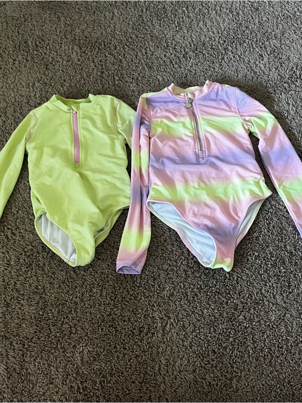 Young Hearts Kids Long-Sleeve One-Piece Swimsuit - Lime & Pastel Rainbow Size 8
